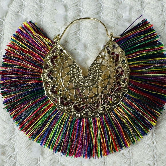 Multicolor Fringe Hoop Earrings - Picture 5 of 7